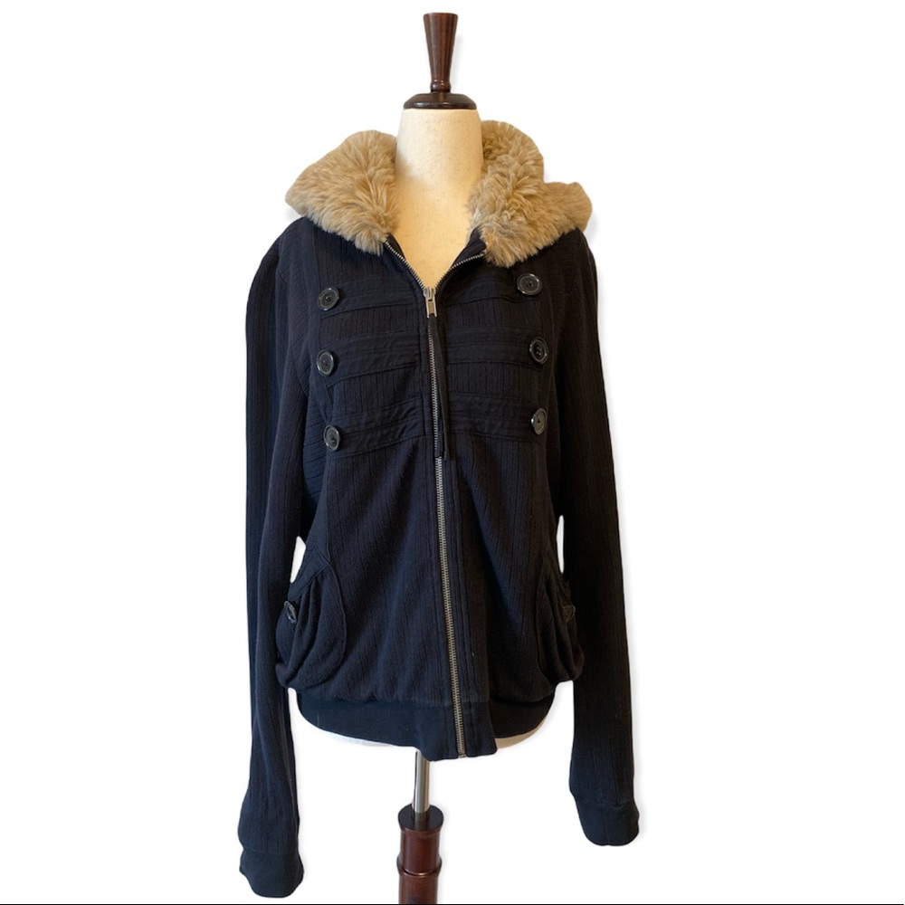 Marc By Marc Jacobs Black Hoodie with Tan Fur Collar